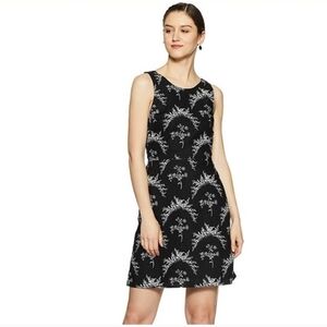 Gap Sleeveless Fit Flare Dress Linen Cotton Black White Floral Pockets Sz 2